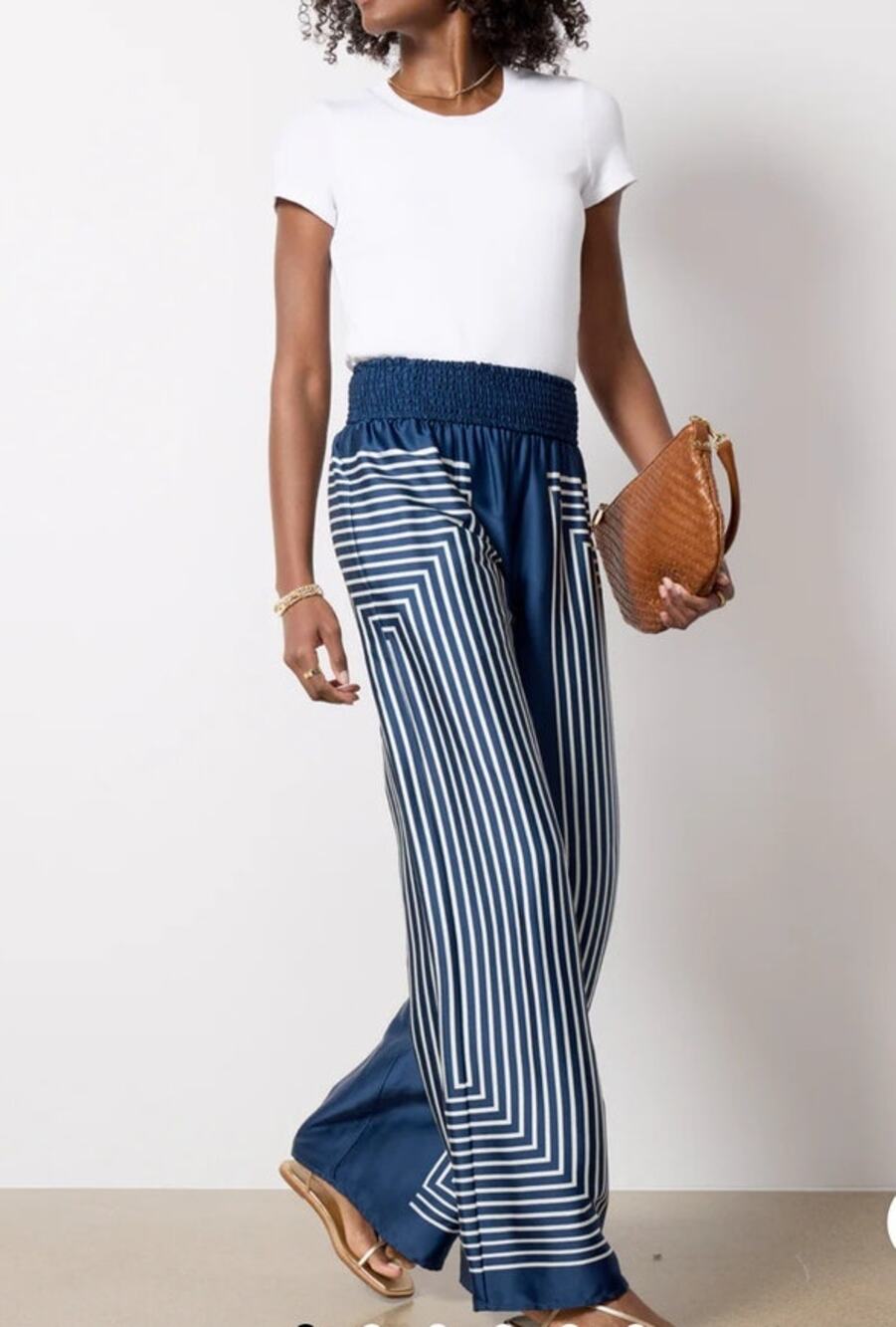 Georgie Blue with White Stripe Satin Pants